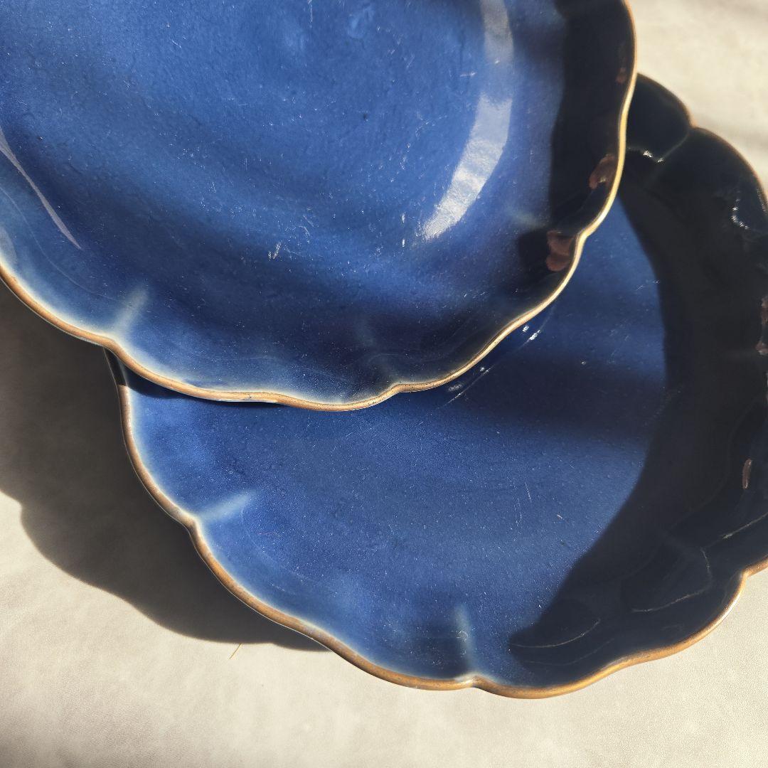 無傷完品　古伊万里　瑠璃釉　六寸皿　江戸時代　染付　金直し　金継ぎ　アンティーク