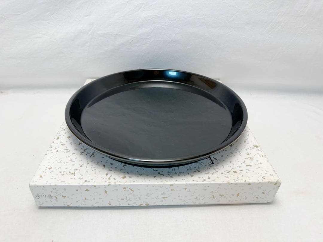 未使用 茶道具 木製黒真塗 大円盆 丸盆 圓能斎好 紙箱