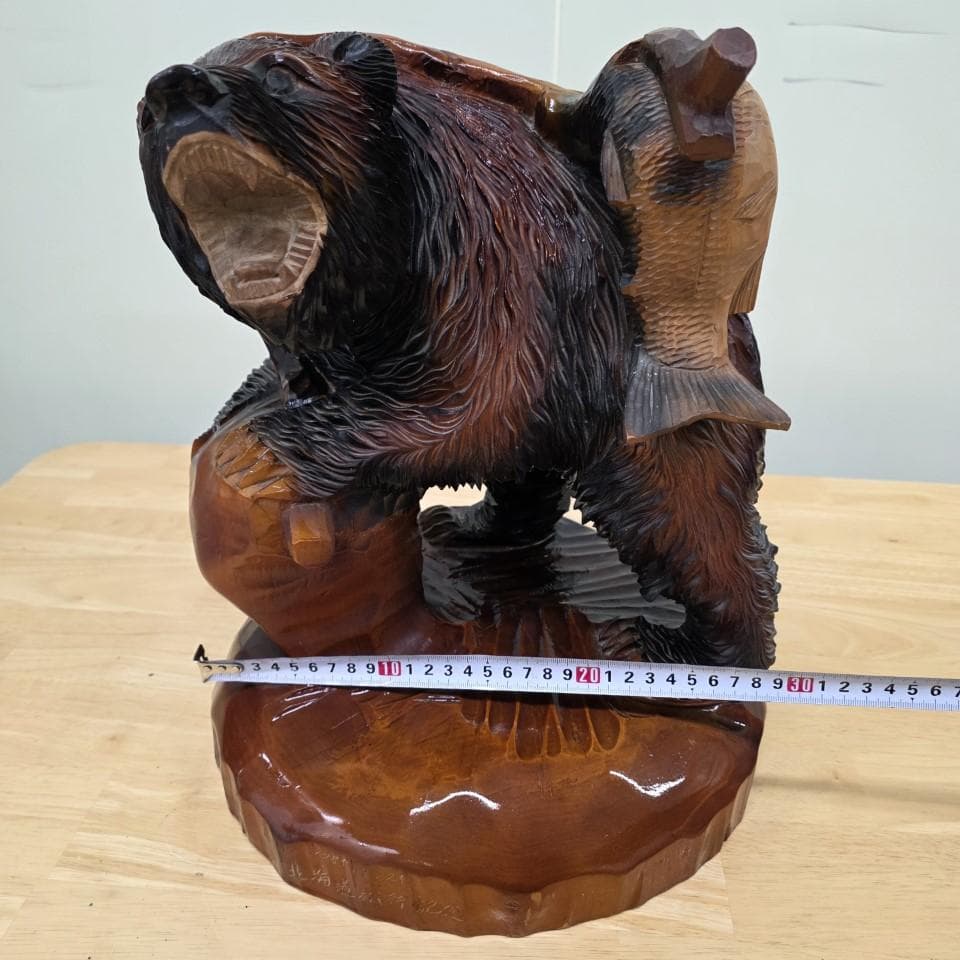 木製クマと魚の彫刻 大 堀井民芸 一刀彫 郷土玩具 農民美術