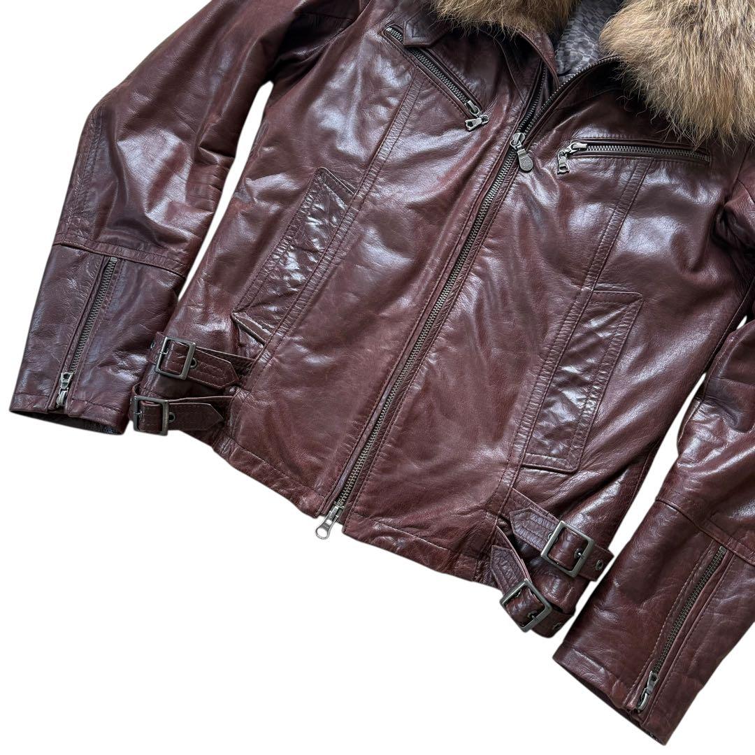 トルネードマート カウレザー ジャケット 着脱可能 ファー付き バーガンディ M