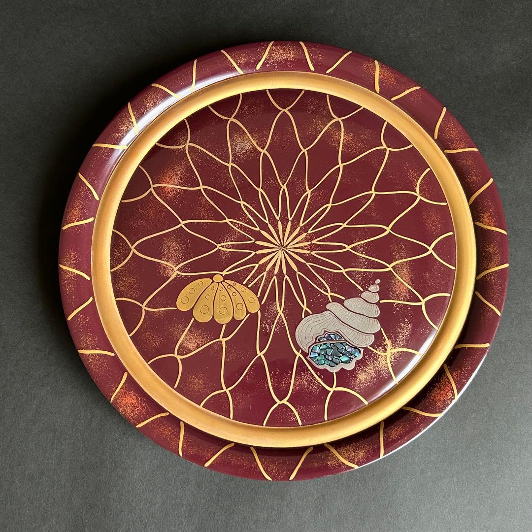 木製 漆器 金蒔絵 銀蒔絵 漆塗り らでん細工 手描き 盛り皿