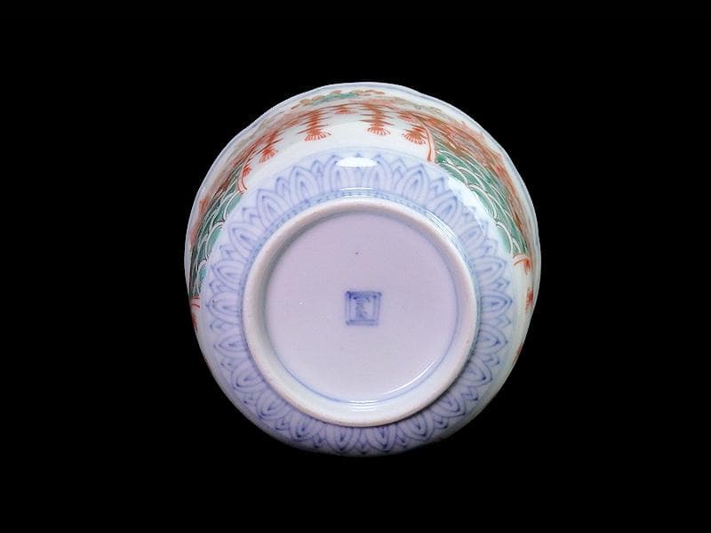 古伊万里　瓔珞紋に松竹梅　獅子に青海波の図　向付　３客　E766AS-fbtr