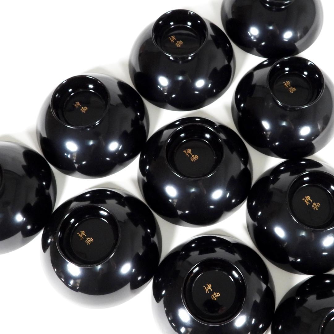 輪島塗　漆器　本金蒔絵花絵紋　木製　蓋付椀　お煮物椀　吸物椀　10客