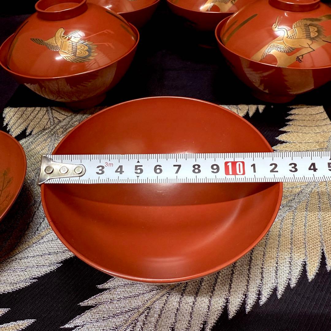 漆器　輪島塗　金蒔絵松鶴文　木製　蓋付椀　お煮物椀　吸物椀　5客　骨董品