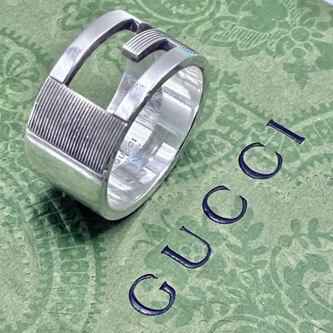 【美品】GUCCI グッチ ブランデッドG リング 23号 ワイド シルバー