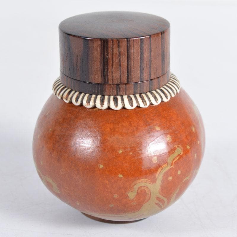 煎茶道具　瓢箪胴黒柿蓋製　波蒔絵　獣骨装飾　茶入　茶壷　M　R4656