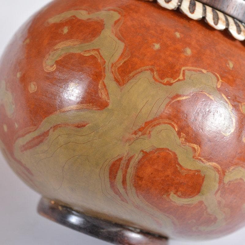 煎茶道具　瓢箪胴黒柿蓋製　波蒔絵　獣骨装飾　茶入　茶壷　M　R4656