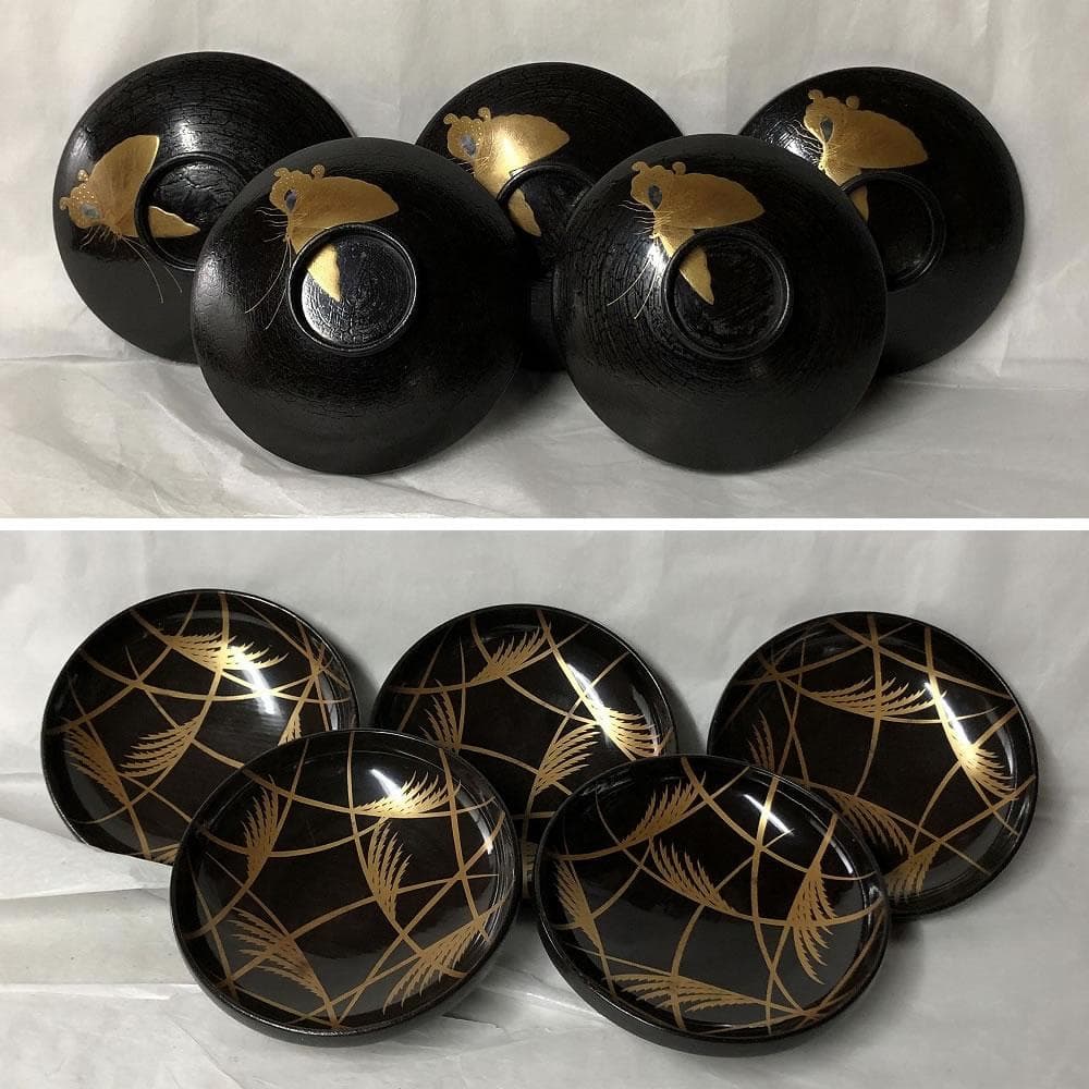 e2697 蝶蒔絵 煮物椀 五客 木箱入り 蒔絵 吸物椀 懐石道具