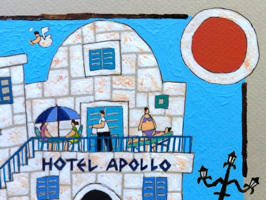 奥村ユズル　水彩画原画　エーゲ海のプチホテル