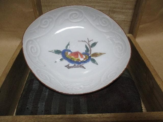 古九谷色絵端皿　古箱付き　R8-3