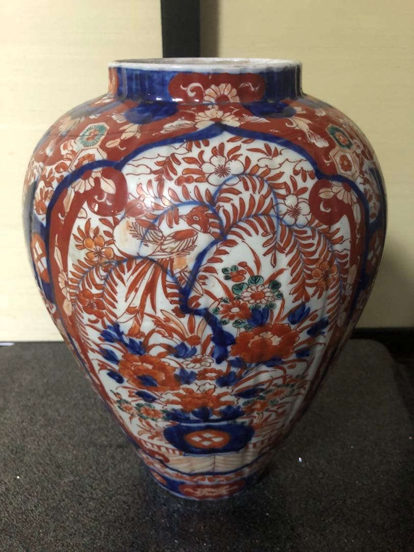 どっしり迫力ある花籠色絵の伊万里大壺 検古伊万里骨董古道具花活