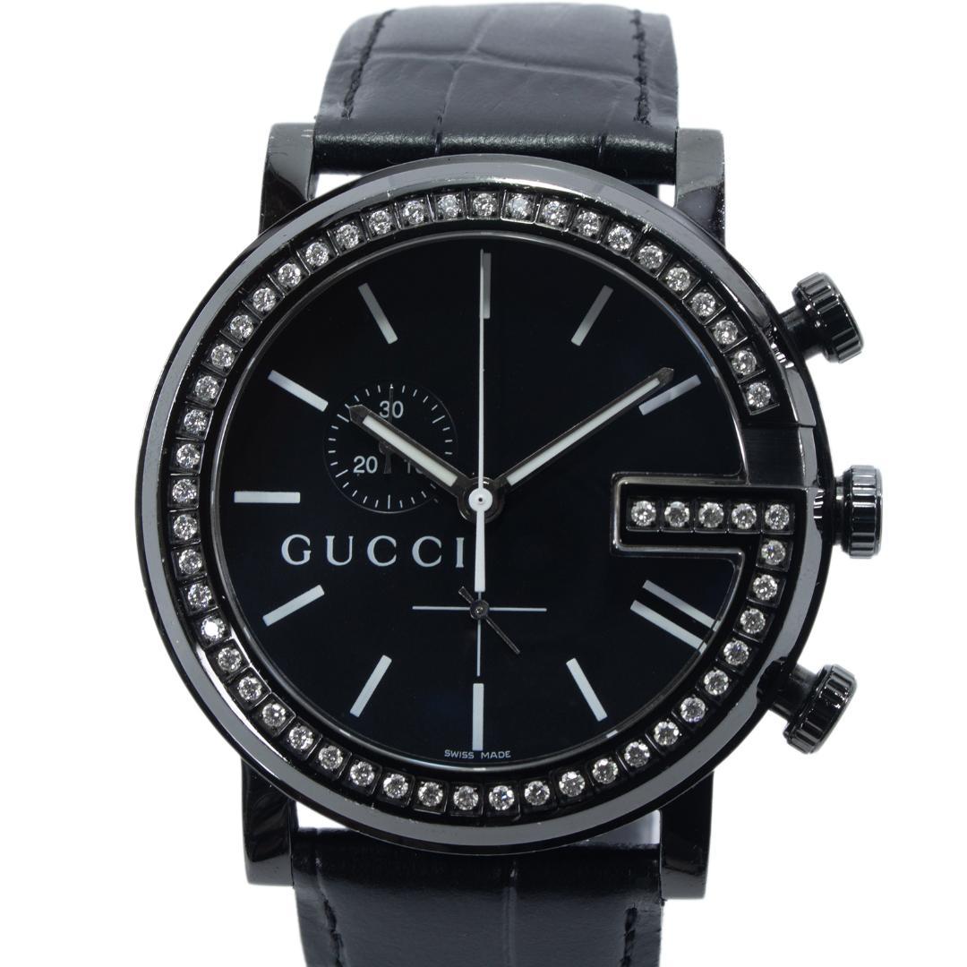 グッチ 腕時計 メンズ Gクロノ 黒 クロノグラフ ダイヤモンドベゼル マーク
