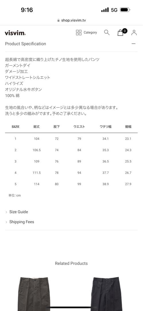 パンツ visvim EX WIDE CHINO PANTS CRASH