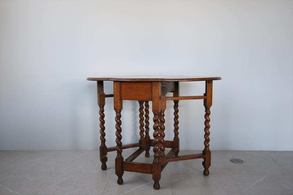 英国アンティーク木製ゲートレッグテーブル/ダイニング机バタフライ(92-145)