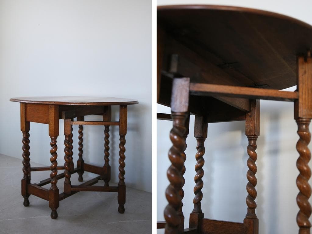 英国アンティーク木製ゲートレッグテーブル/ダイニング机バタフライ(92-145)