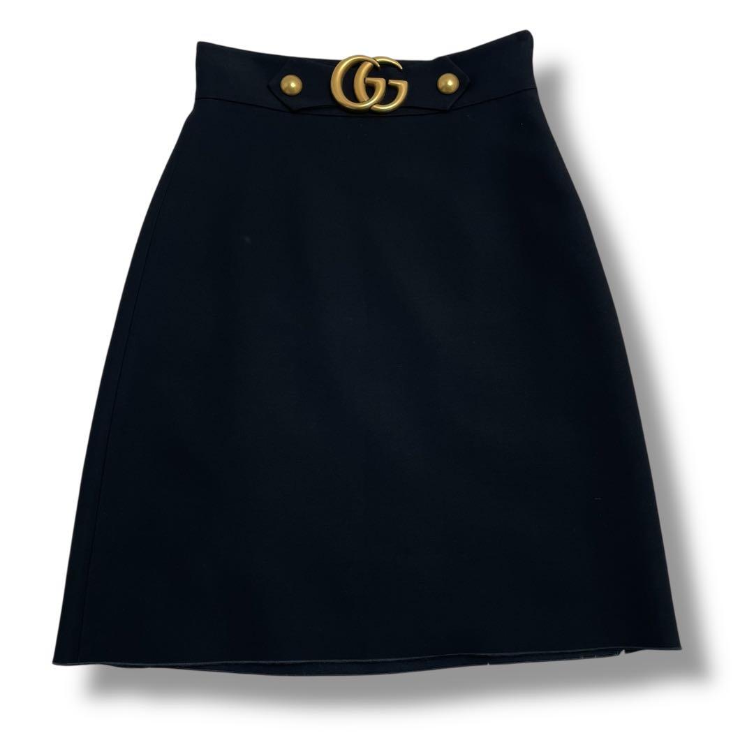 【美品】GUCCI グッチ GGマーモント ロゴ スカート 38 ブラック
