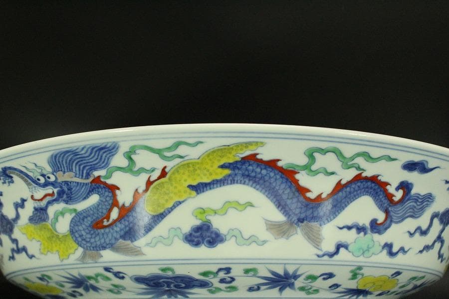 あきこ中国美術 色絵 龍紋皿 φ48.8cm(ZE473)