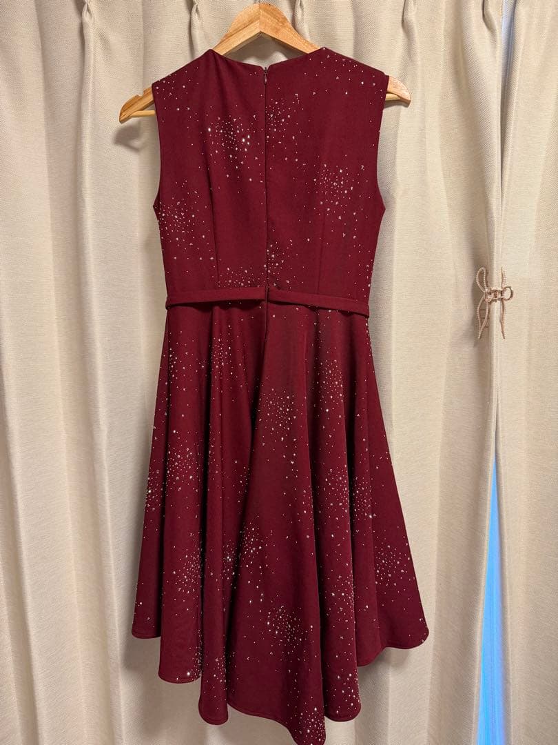 an ビジュー付きワインレッドドレス