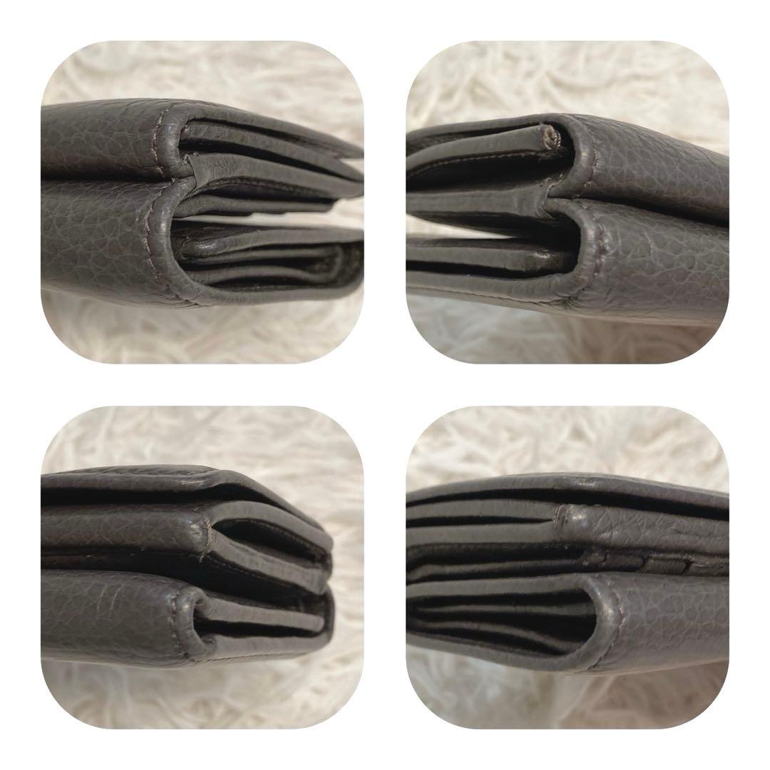 【美品】HIROFU センプレ　レザー　三つ折り財布 ダークグレー