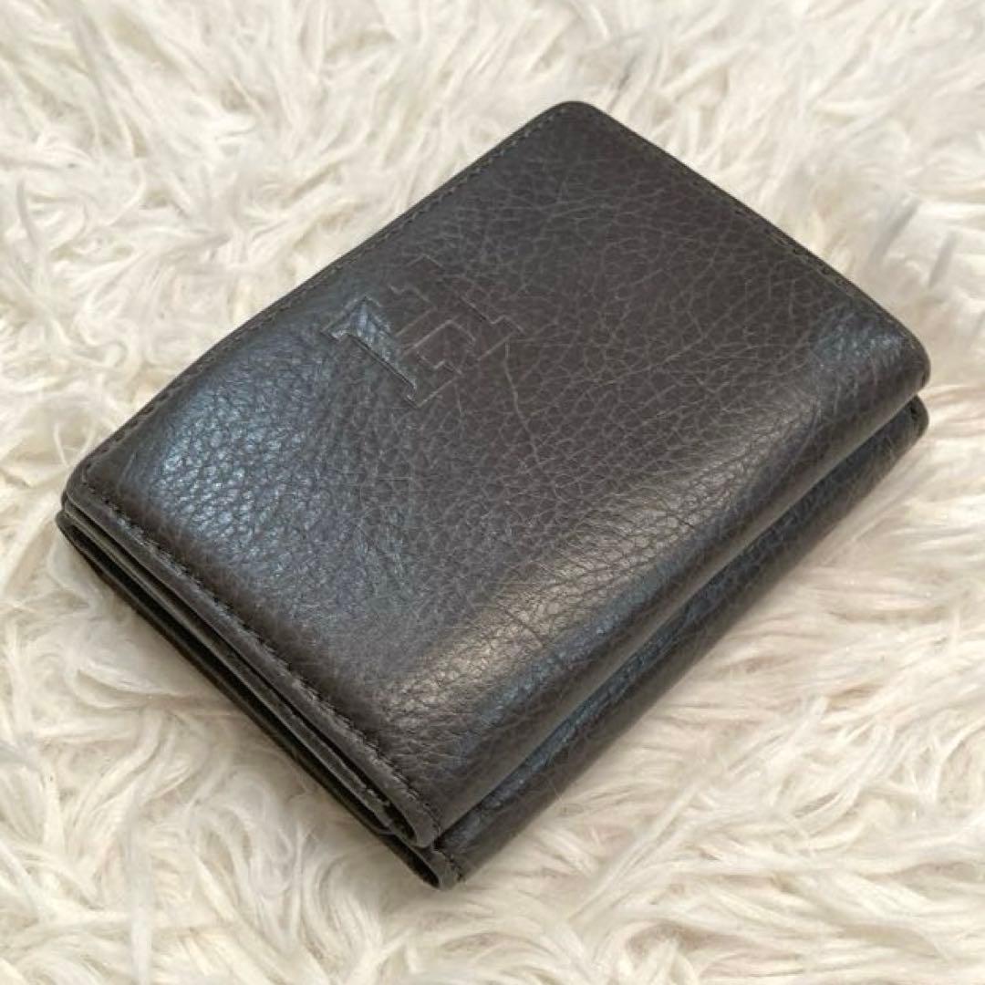【美品】HIROFU センプレ　レザー　三つ折り財布 ダークグレー