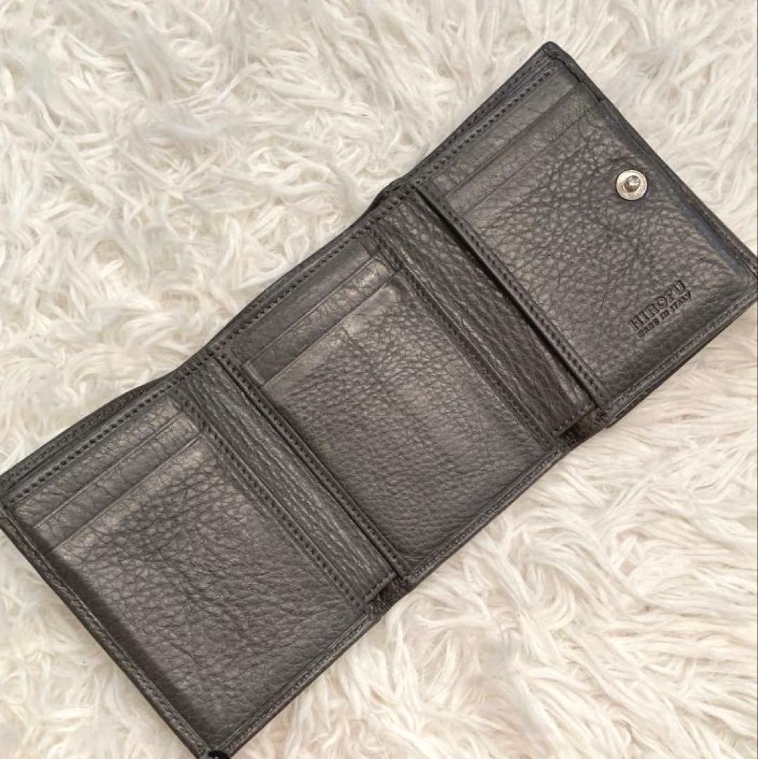 【美品】HIROFU センプレ　レザー　三つ折り財布 ダークグレー