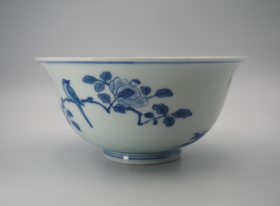 初代三浦竹泉  篩月庵 倣古藍磁花鳥紋 鉢 共箱