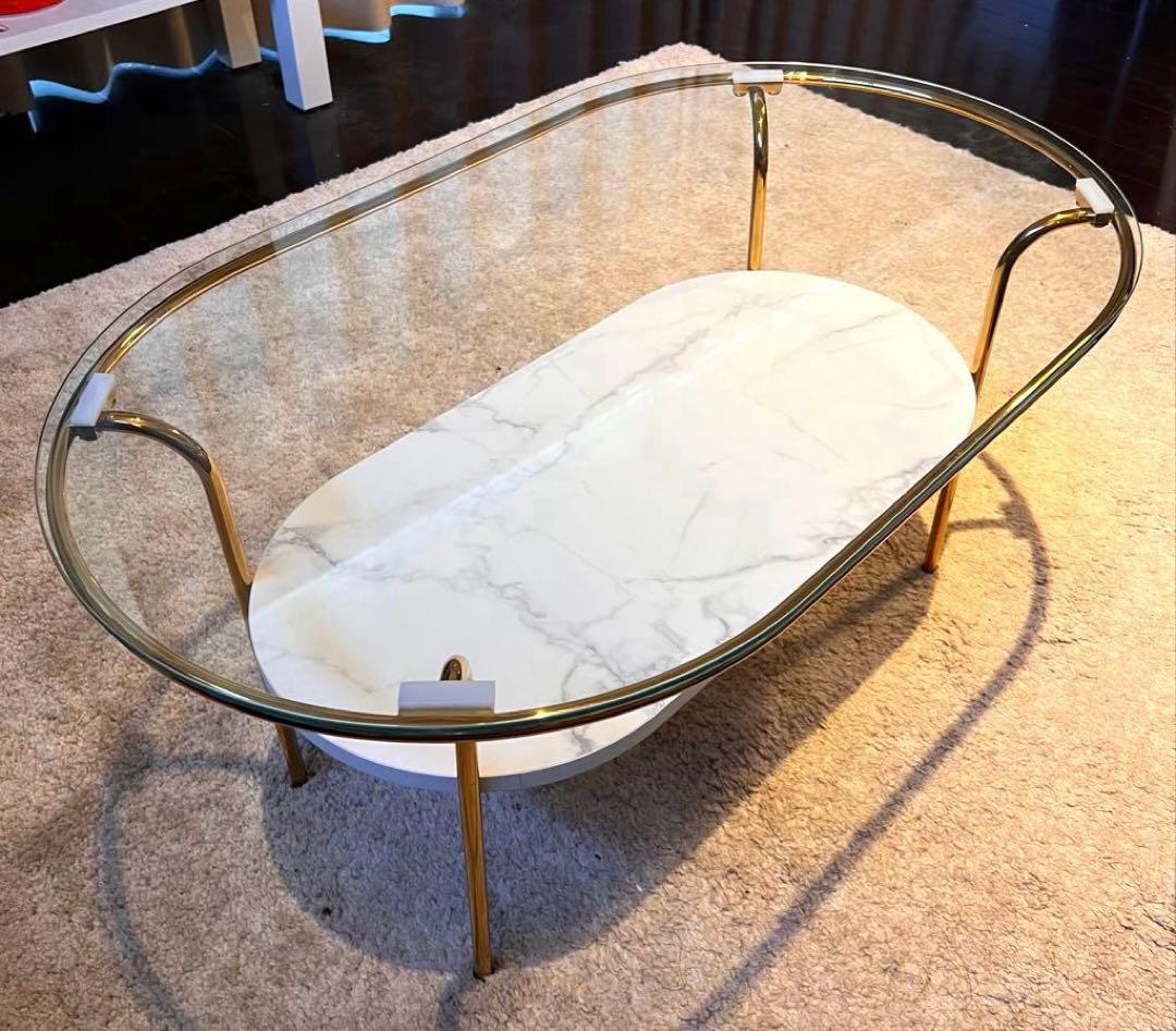 送料込 Francfranc レガート コーヒーテーブル S ゴールド×マーブル