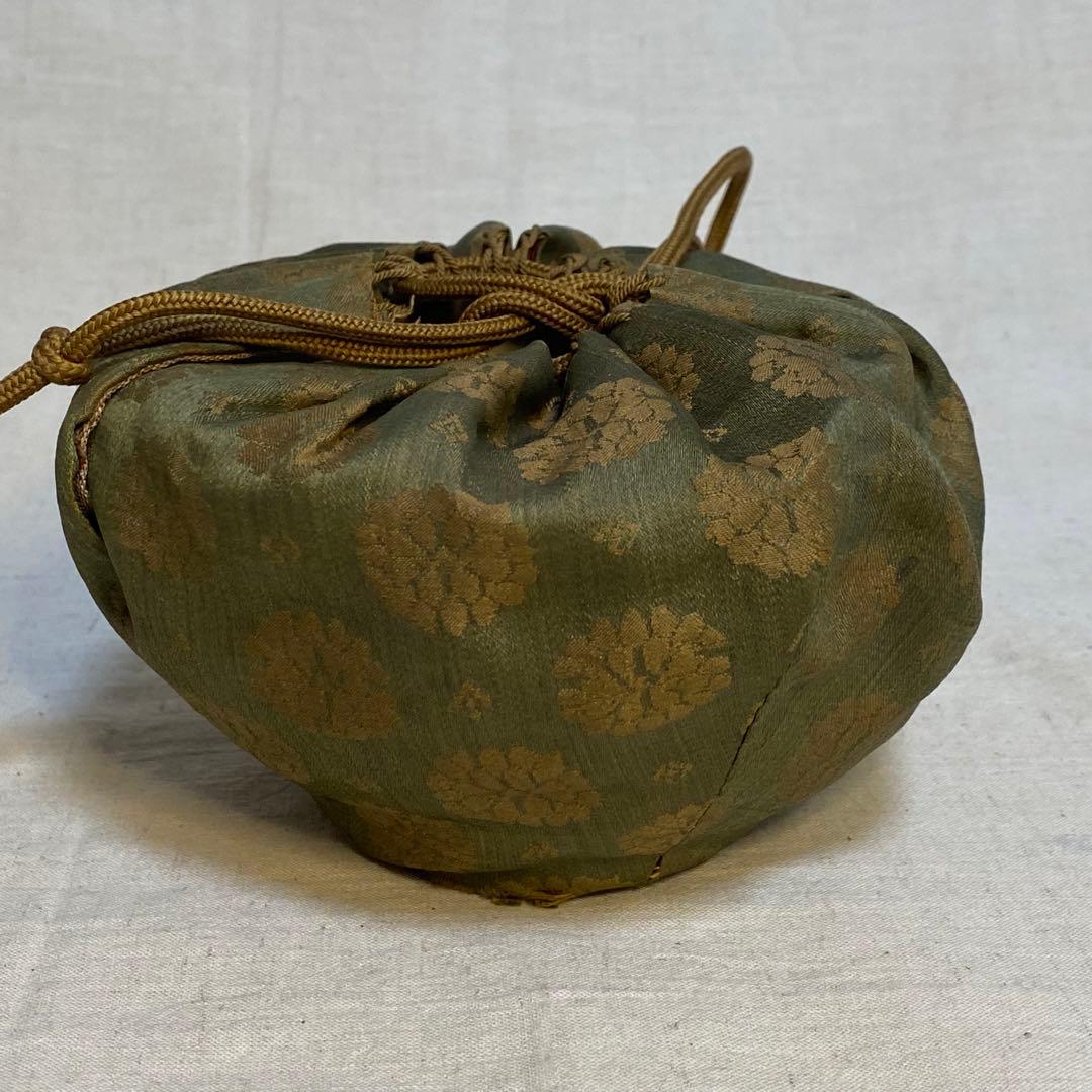 京焼　抹茶碗　茶道具　金彩　花の図　共箱　仕覆　巾着付⑤