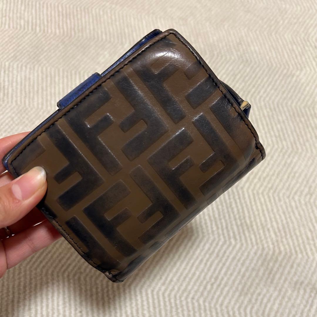 ス*ミ様 FENDI 二つ折り財布 FFロゴ ブラウン/ブルー 箱付き