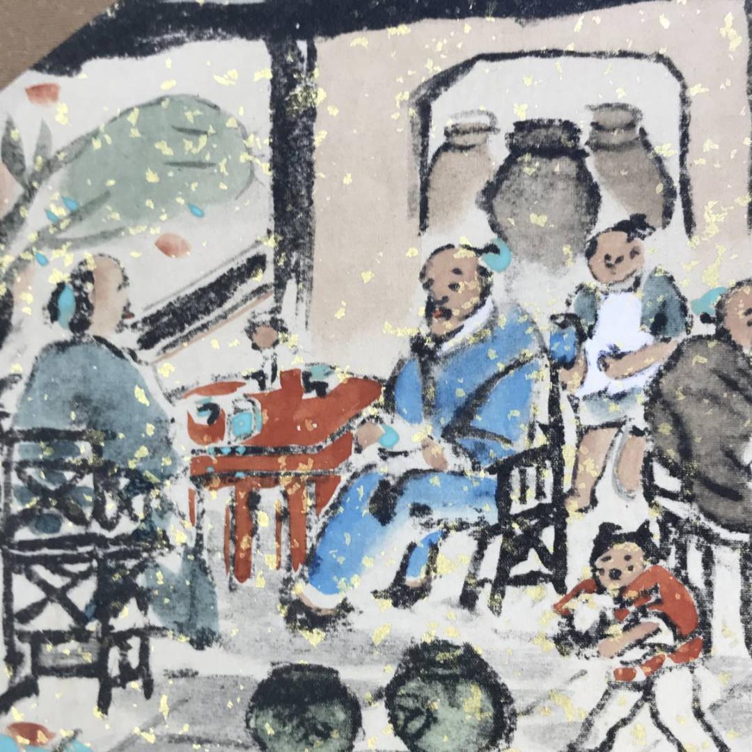 【複製】富岡鐵斎/扇面酒店図/人物図/印刷/工芸品/掛軸☆宝船☆AD-456