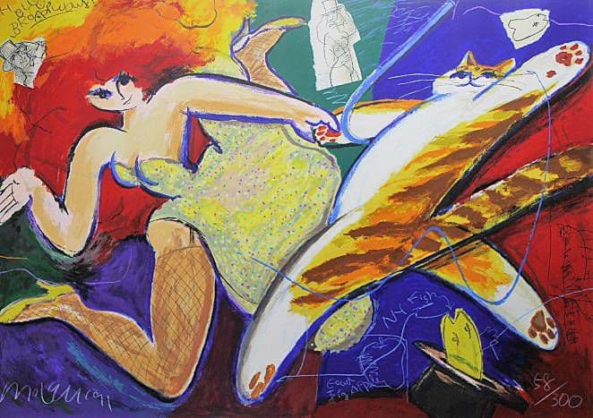 マイケル・ルー　『ハロー ブロードウェイ』 版画　直筆サイン　猫　絵