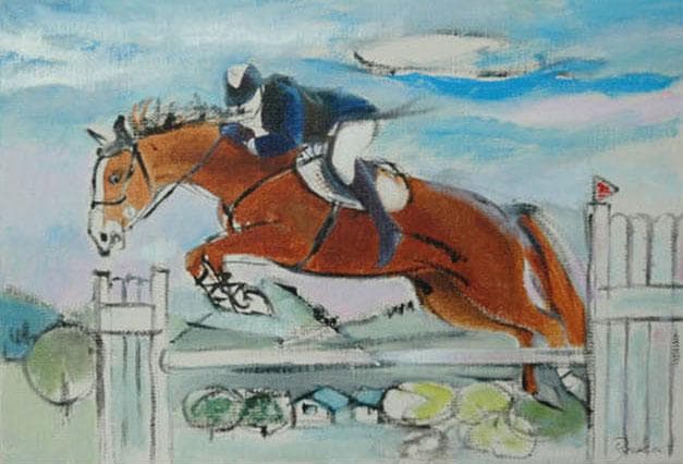 油絵 菅家令子 絵 絵画 インテリア 額付(銀) F4-121712 馬 乗馬