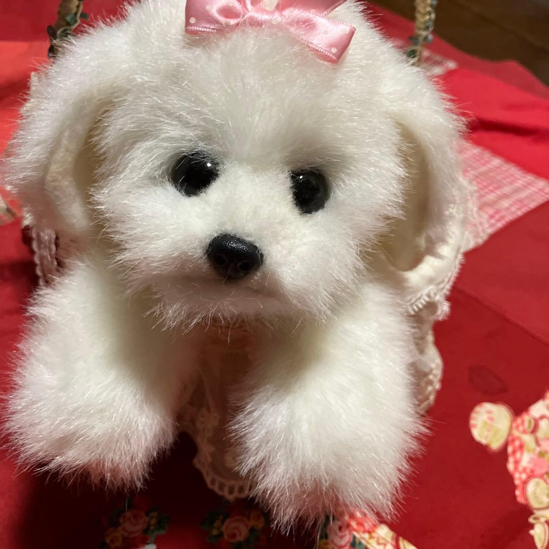 マルチーズぬいぐるみ　犬　白い犬　子犬　わんちゃん　レトロぬいぐるみ犬　リアル