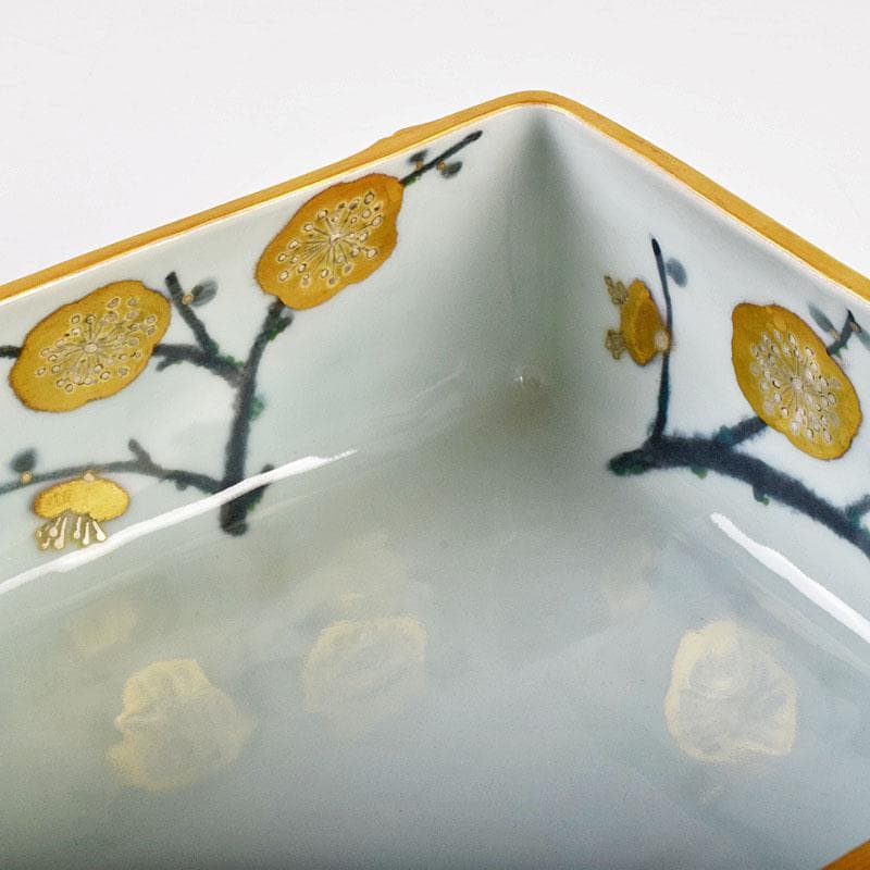 茶道具　京焼　平安　小川武雄作　梅椿文　食籠　共布共箱　V　R8955