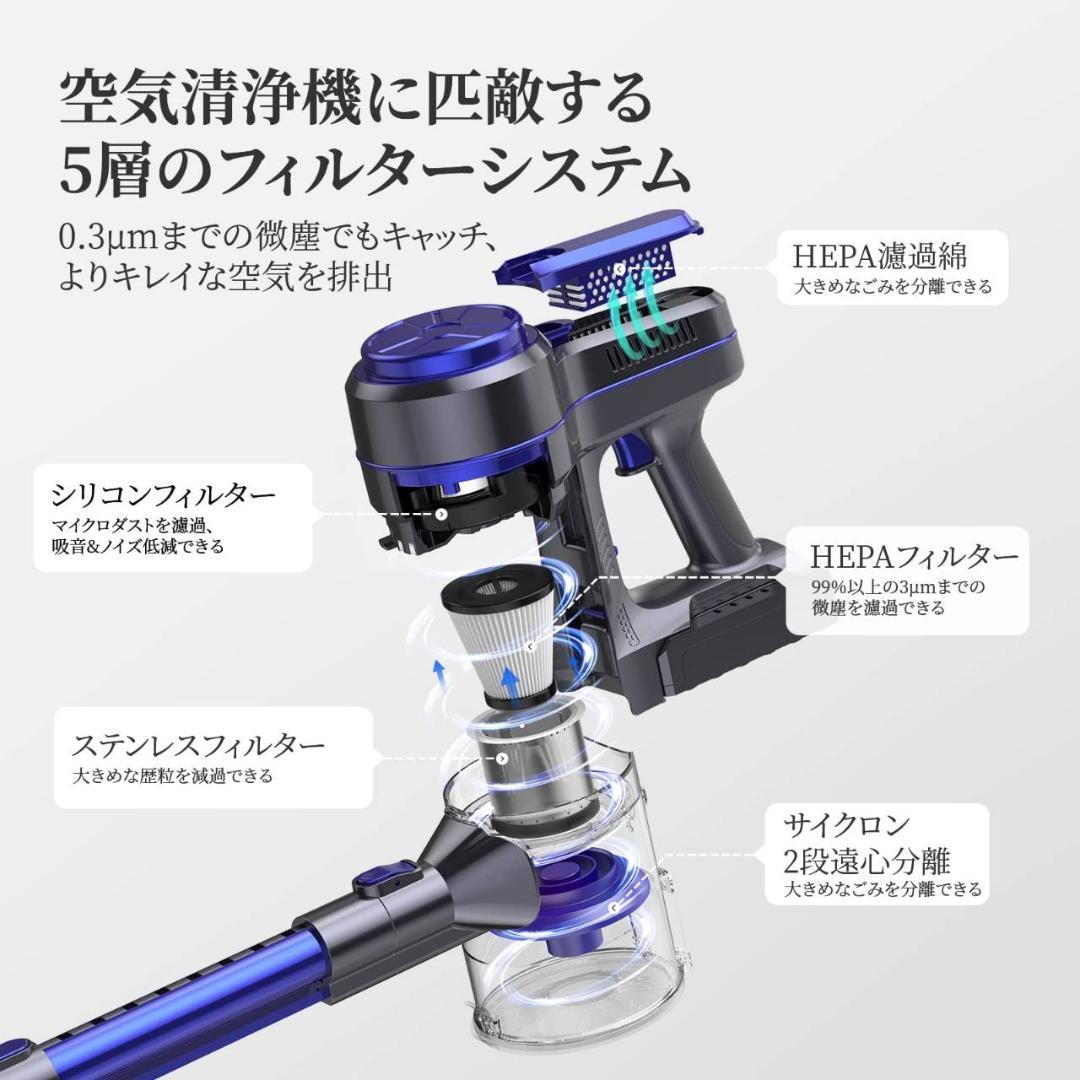 超軽量 コードレス掃除機 Type-C充電ポート 強い吸引力