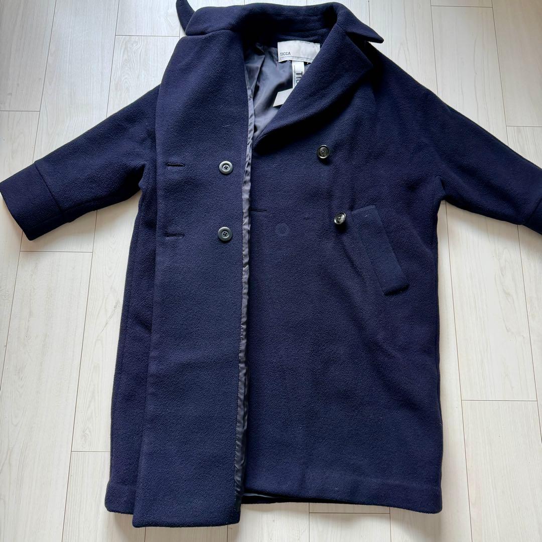 美品✨ティッカ テントコート ウール ダブルボタン　ネイビー　ロングコート　F