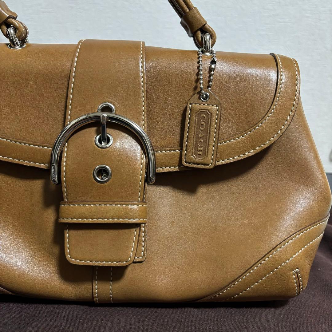 COACH ブラウンレザー ハンドバッグ 付属巾着袋つき