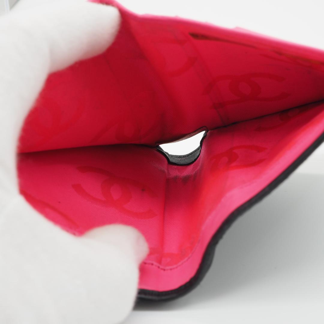 CHANEL シャネル カンボンライン コンパクト 二つ折り財布 黒×ピンク