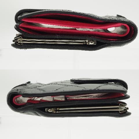 CHANEL シャネル カンボンライン コンパクト 二つ折り財布 黒×ピンク