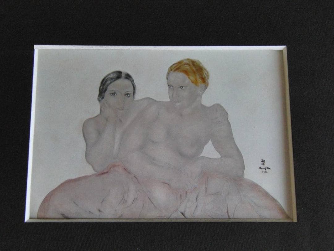 藤田嗣治、【二人の少女】、希少な額装用画集より、厳選、新品額装、マット額装付