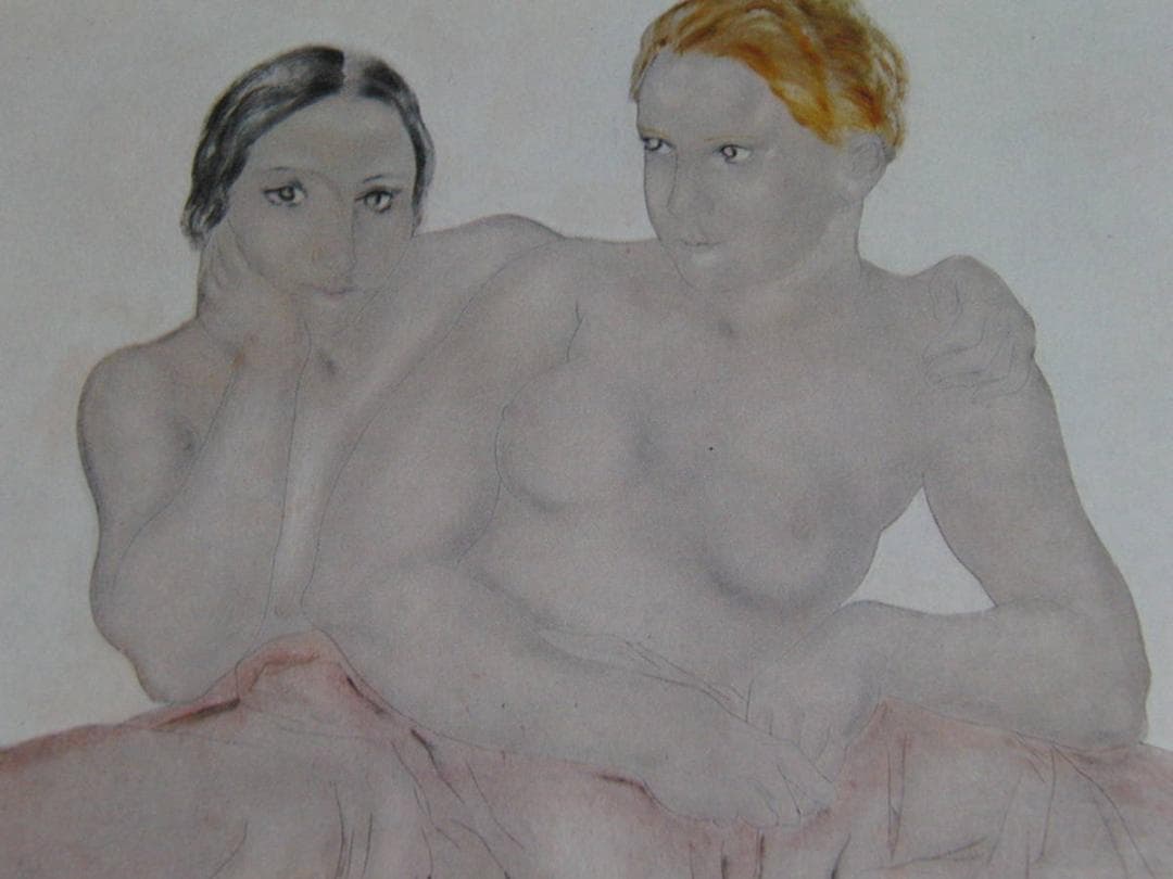 藤田嗣治、【二人の少女】、希少な額装用画集より、厳選、新品額装、マット額装付