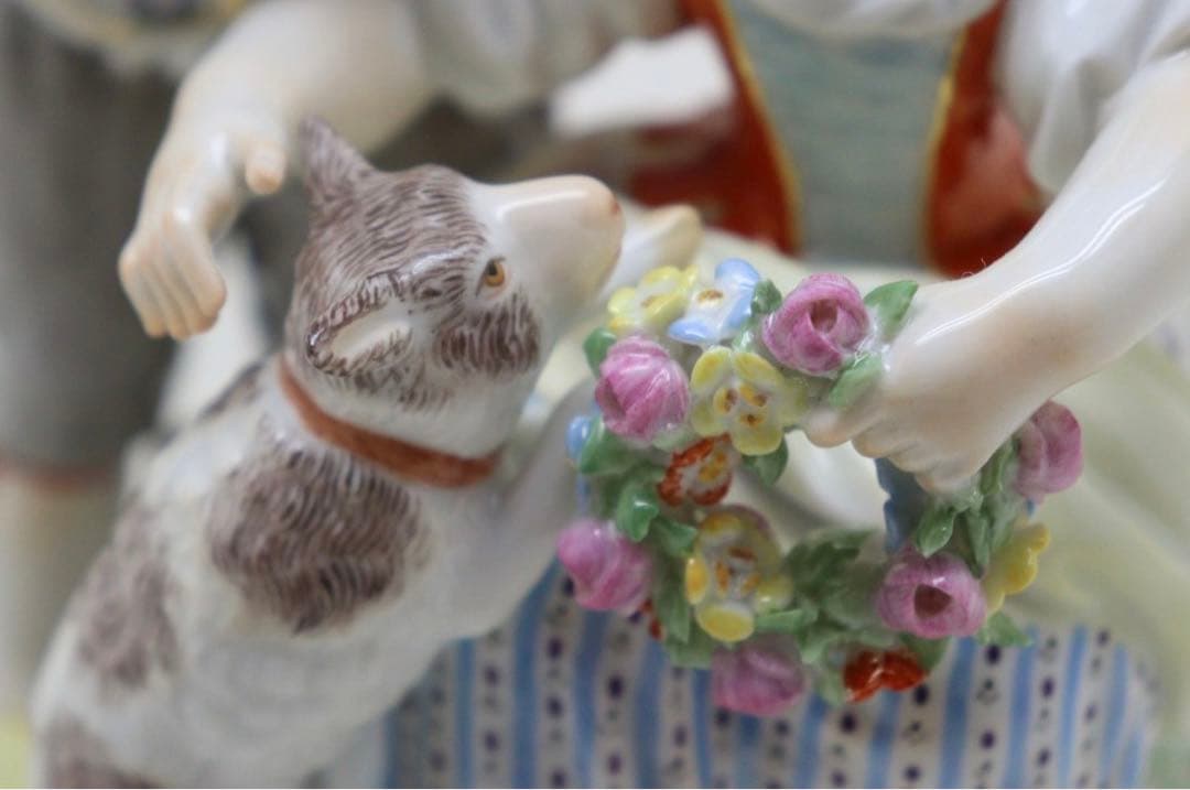 マイセン　羊飼いの子供と子羊　フィギュリン　陶器人形　置物　男女　アンティーク