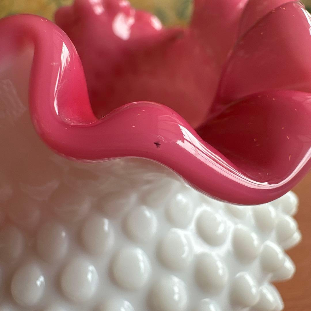 フェントン ミルクガラス ボブネイル ピーチブロウ 13×14cm 極美品