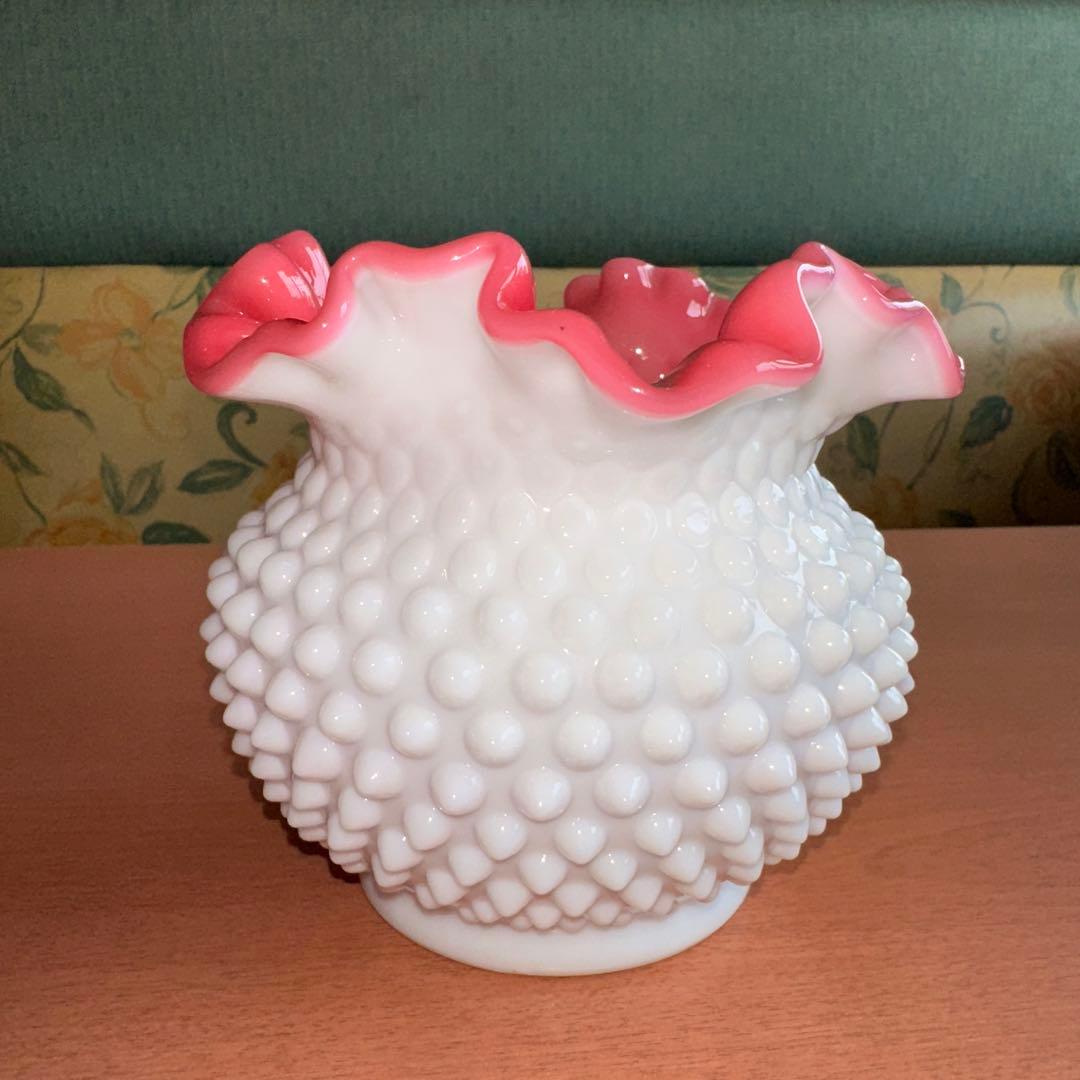 フェントン ミルクガラス ボブネイル ピーチブロウ 13×14cm 極美品