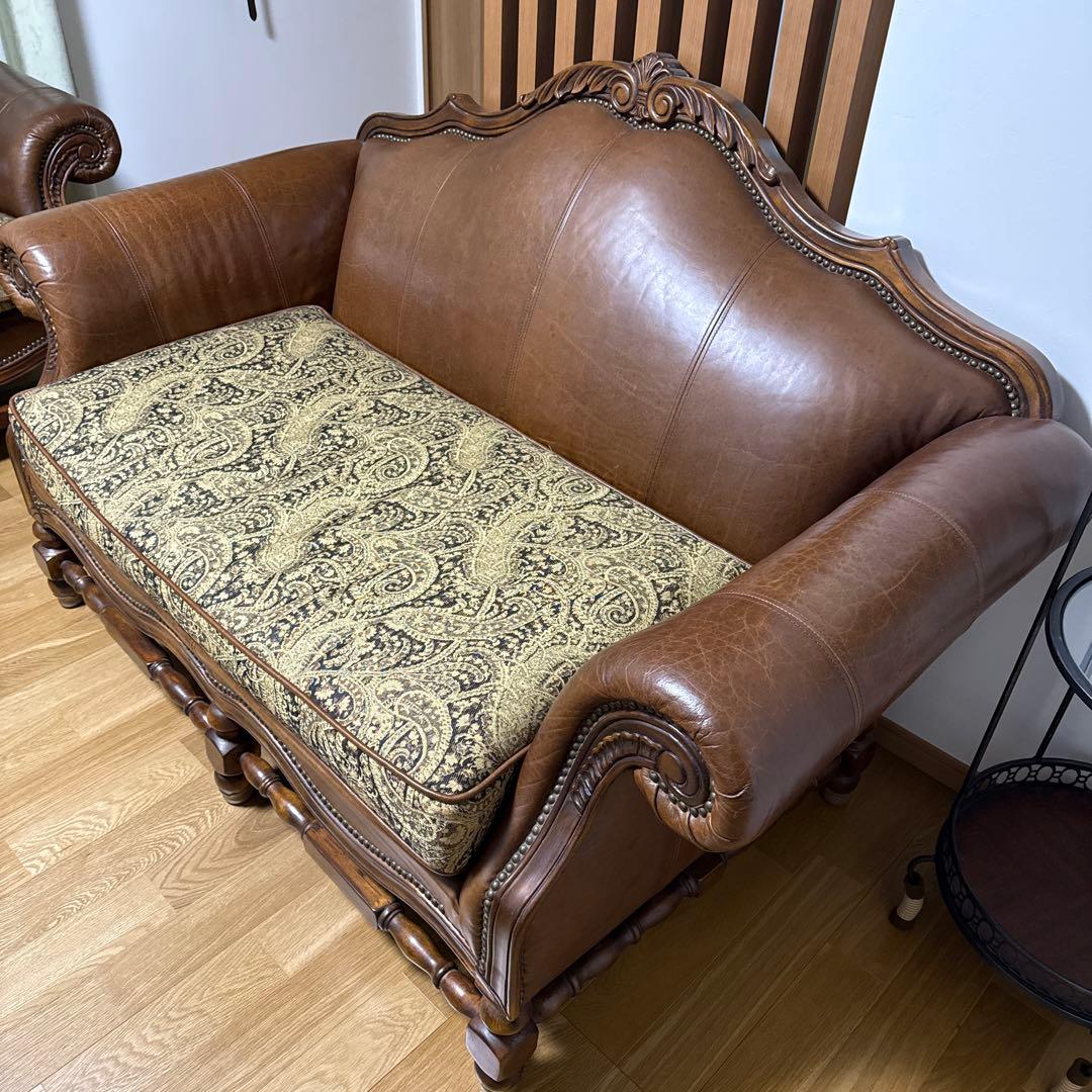 クラシックブラウンレザーソファ2人掛け