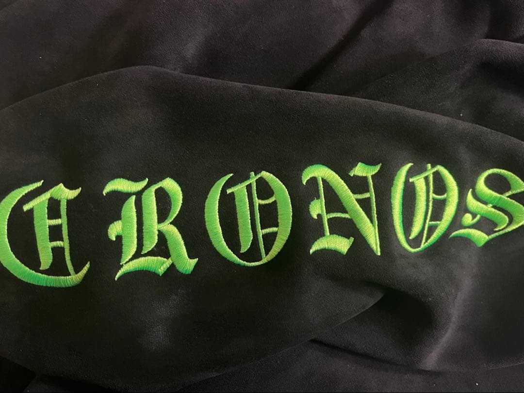 CRONOS クロノス スウェードパーカー L 黒×ネオングリーン 刺繍　限定
