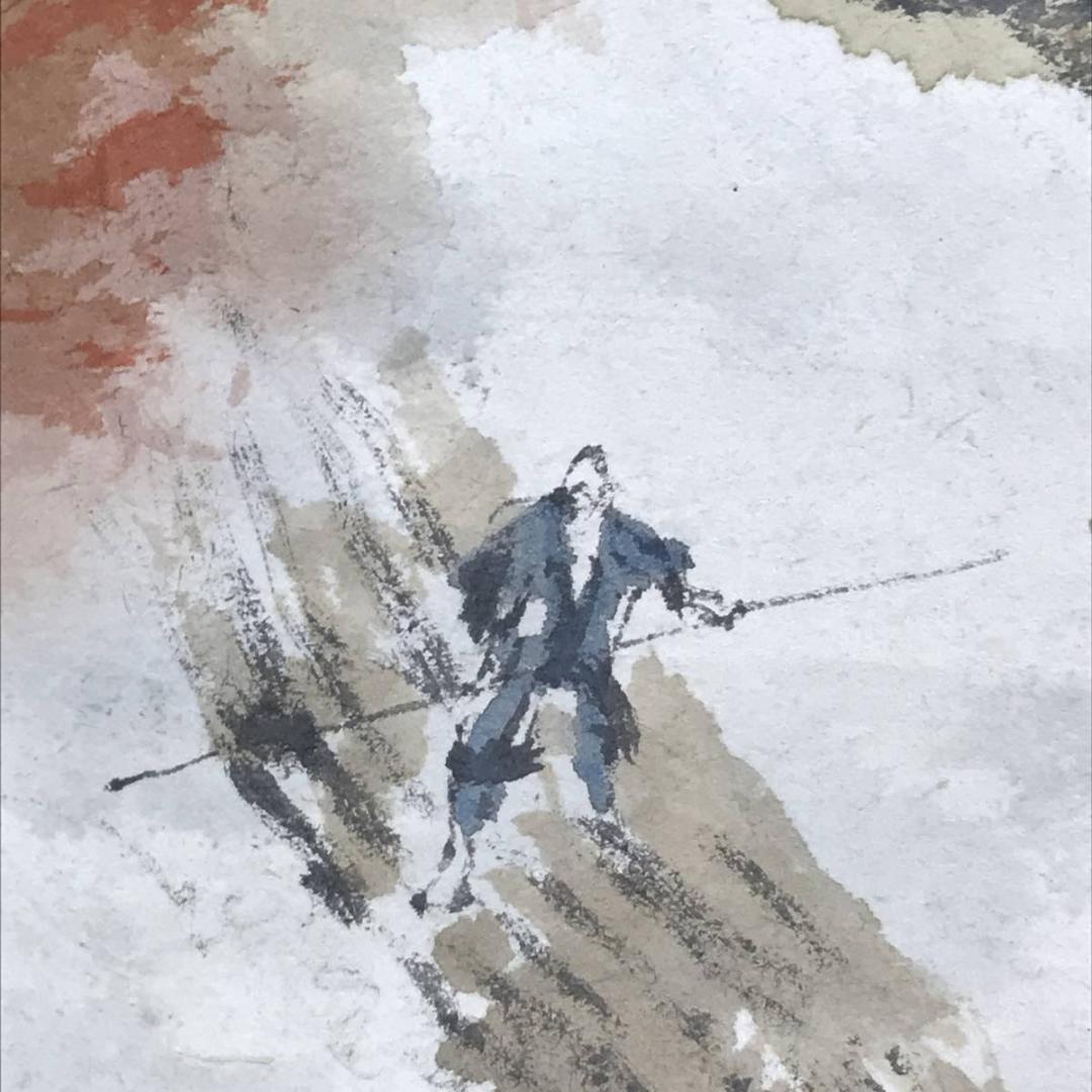 真作/藤井松山/秋景筏下り図/山水図/秋景山水図/掛軸/名家伝来/AE-60