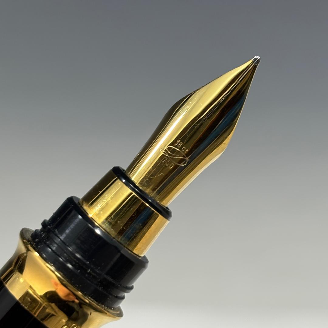 美品【デュポン本物】万年筆/ペン先K18/ブラック×ゴールド