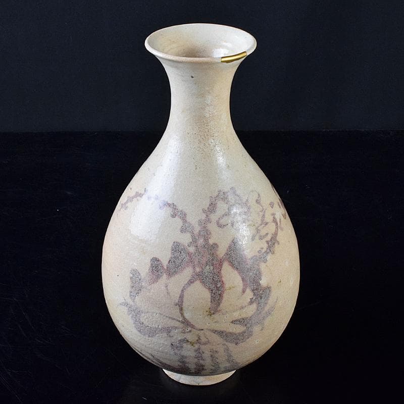 大発 中国　釉裏紅　花文　玉壺春瓶　金継ぎ直し　V　R7961