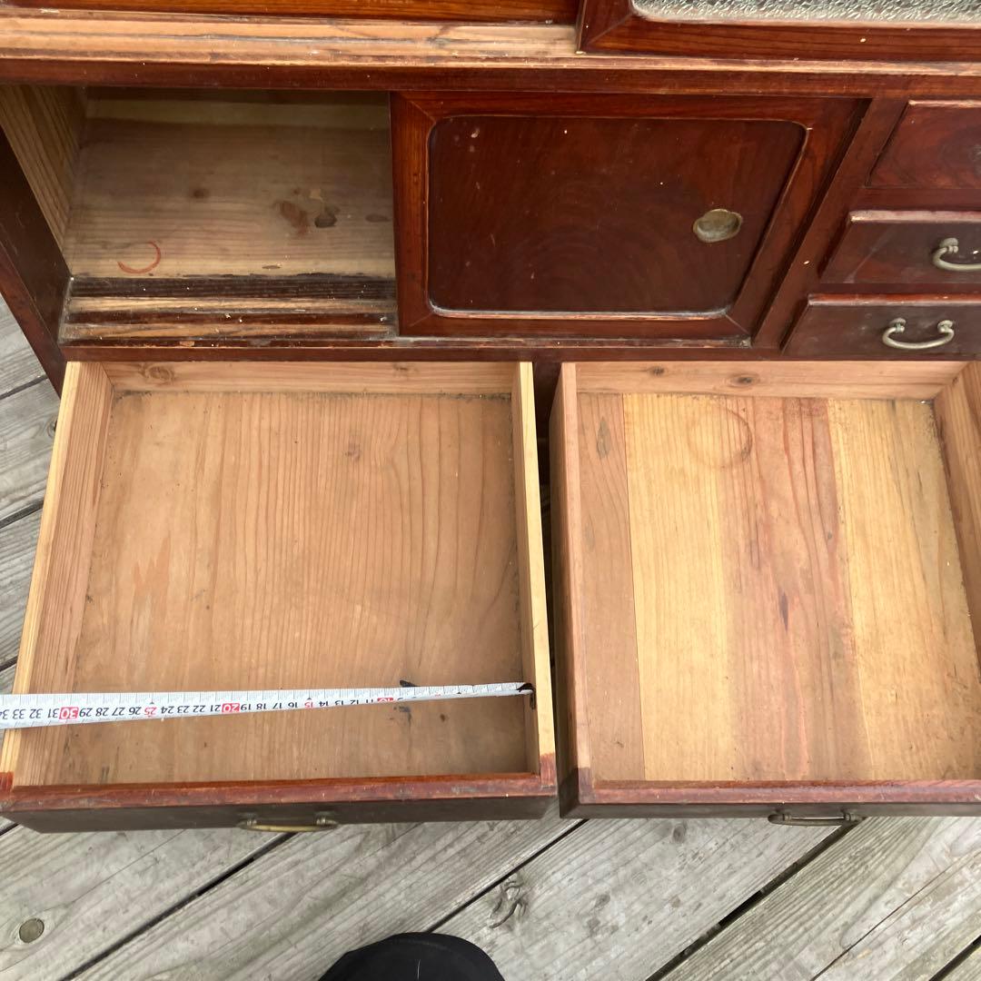 昭和レトロ 無垢材 茶箪笥 すりガラス サイドボード 古家具 古民家 ビンテージ